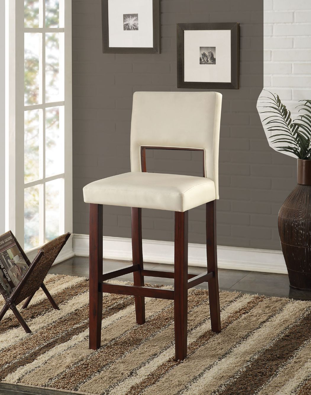 Reiko - Bar Chair - White PU & Espresso, product view with faux leather