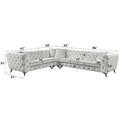 Atronia - Sectional Sofa With 4 Pillows - Beige Fabric