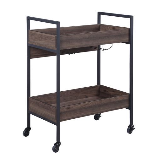 Jerrick - Serving Cart - Walnut & Black, alternate view 8 with wood construction