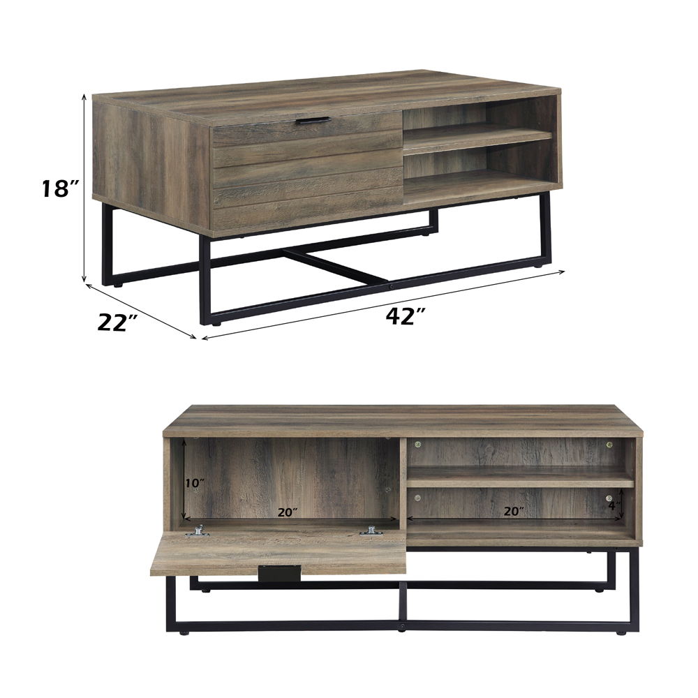 Homare - Coffee Table - Rustic Oak & Black, alternate view 8 with wood construction