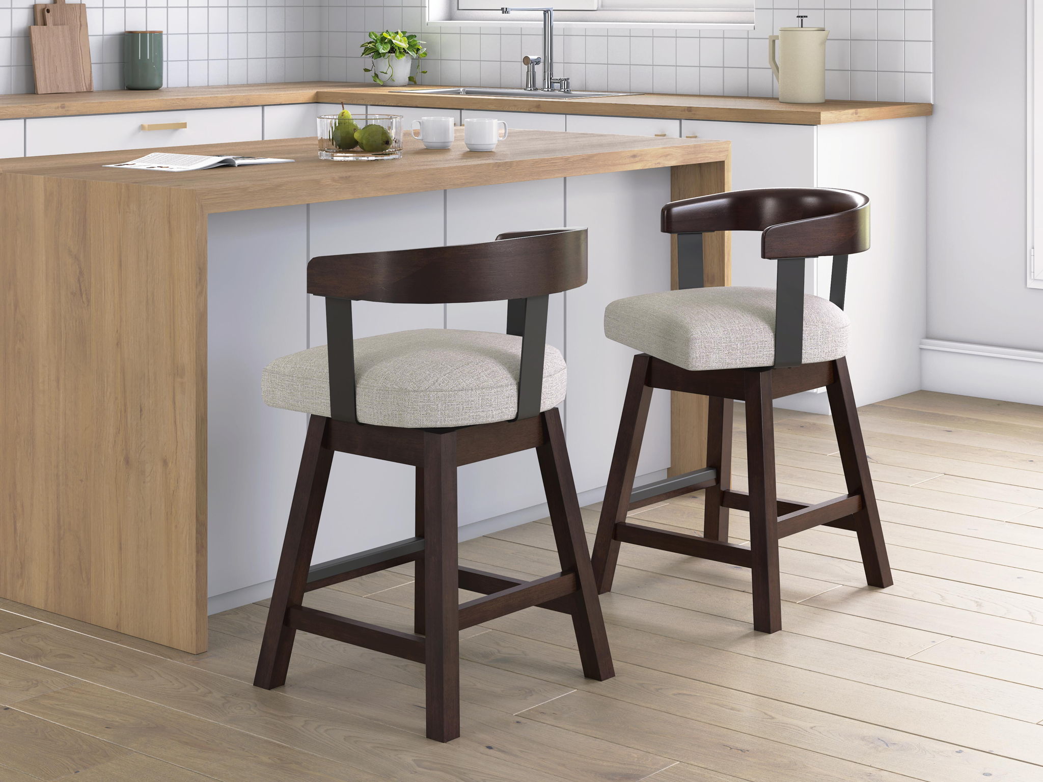 Haddigan - Upholstered Swivel Barstool (Set of 2) - Dark Brown - Signature Design by Ashley® - 2