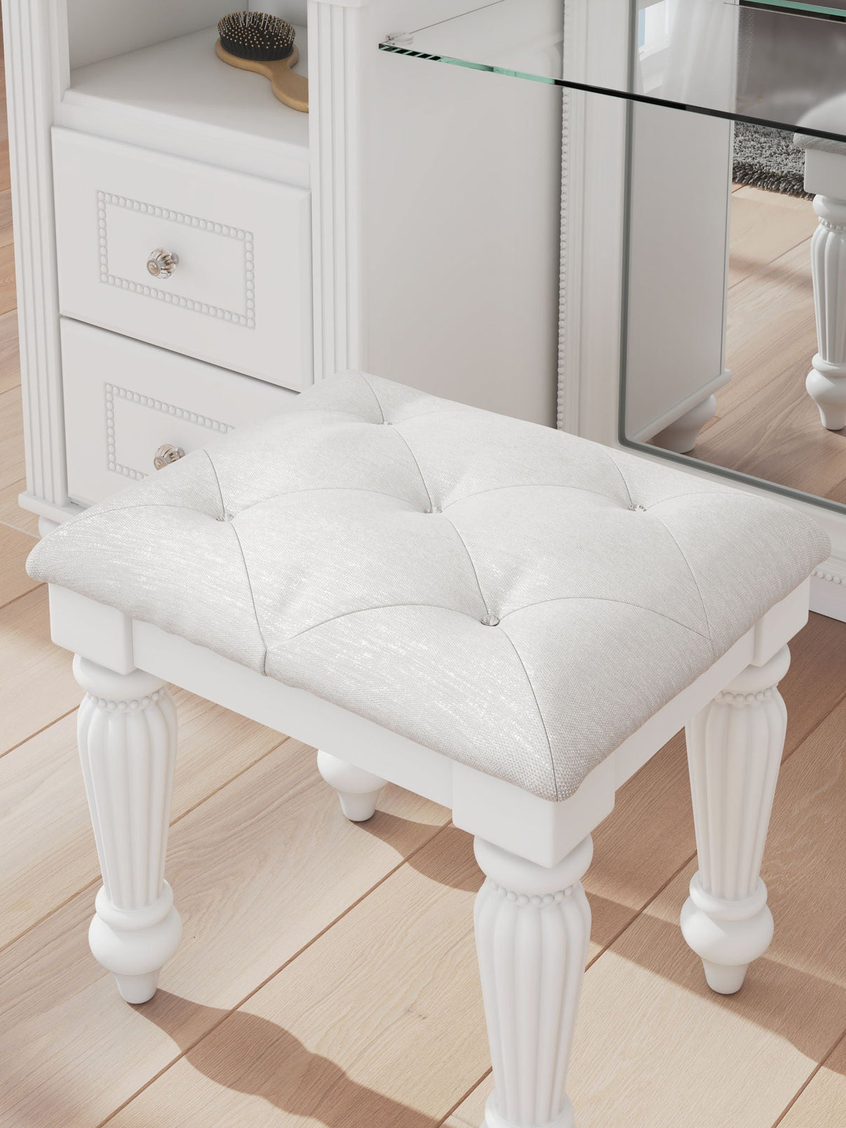 Kozlani - Vanity Upholstered Stool - White - Signature Design by Ashley® - 4