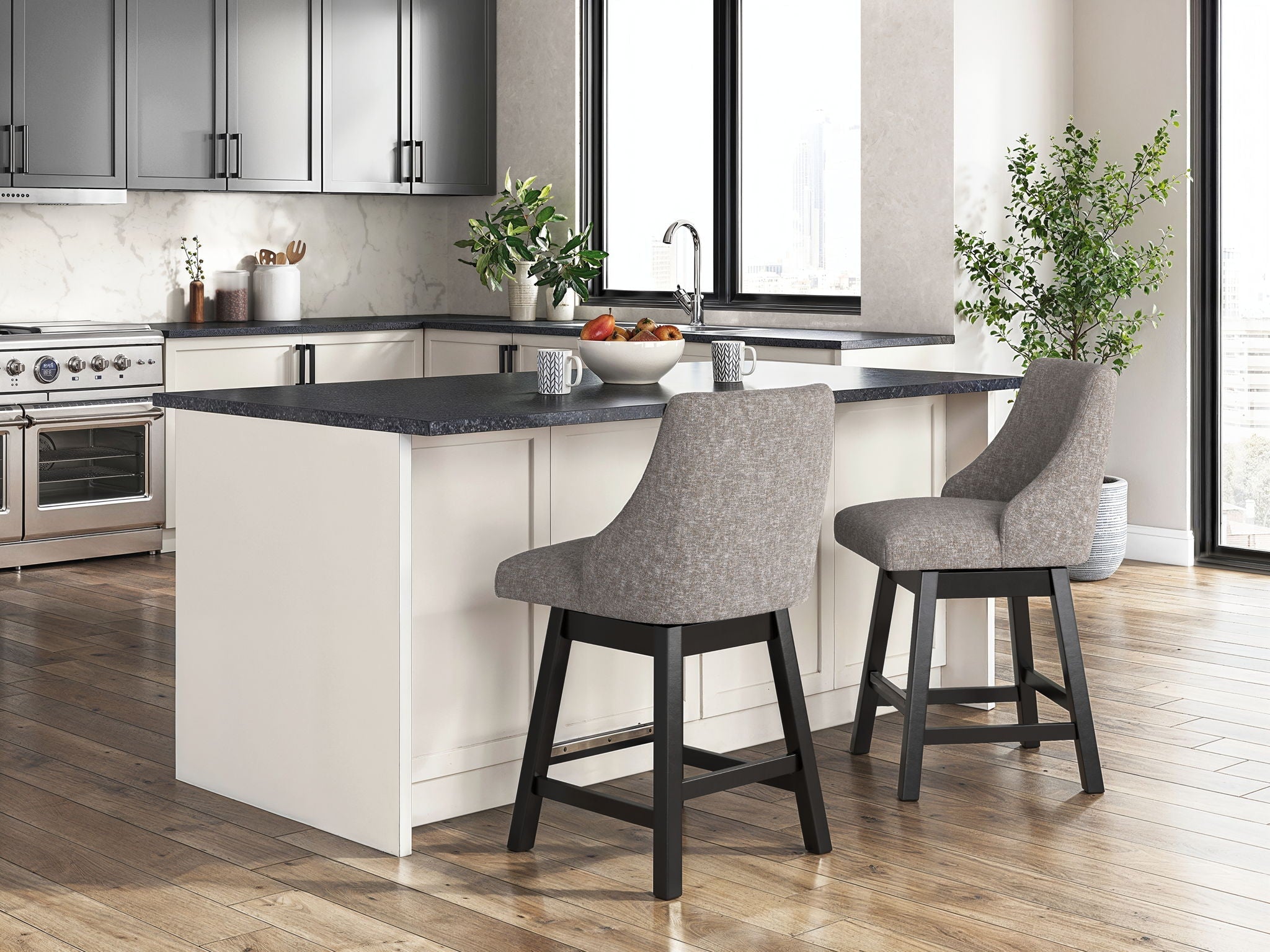Neymorton - Upholstered Swivel Barstool (Set of 2) - Dark Grayish Brown - Signature Design by Ashley® - 5