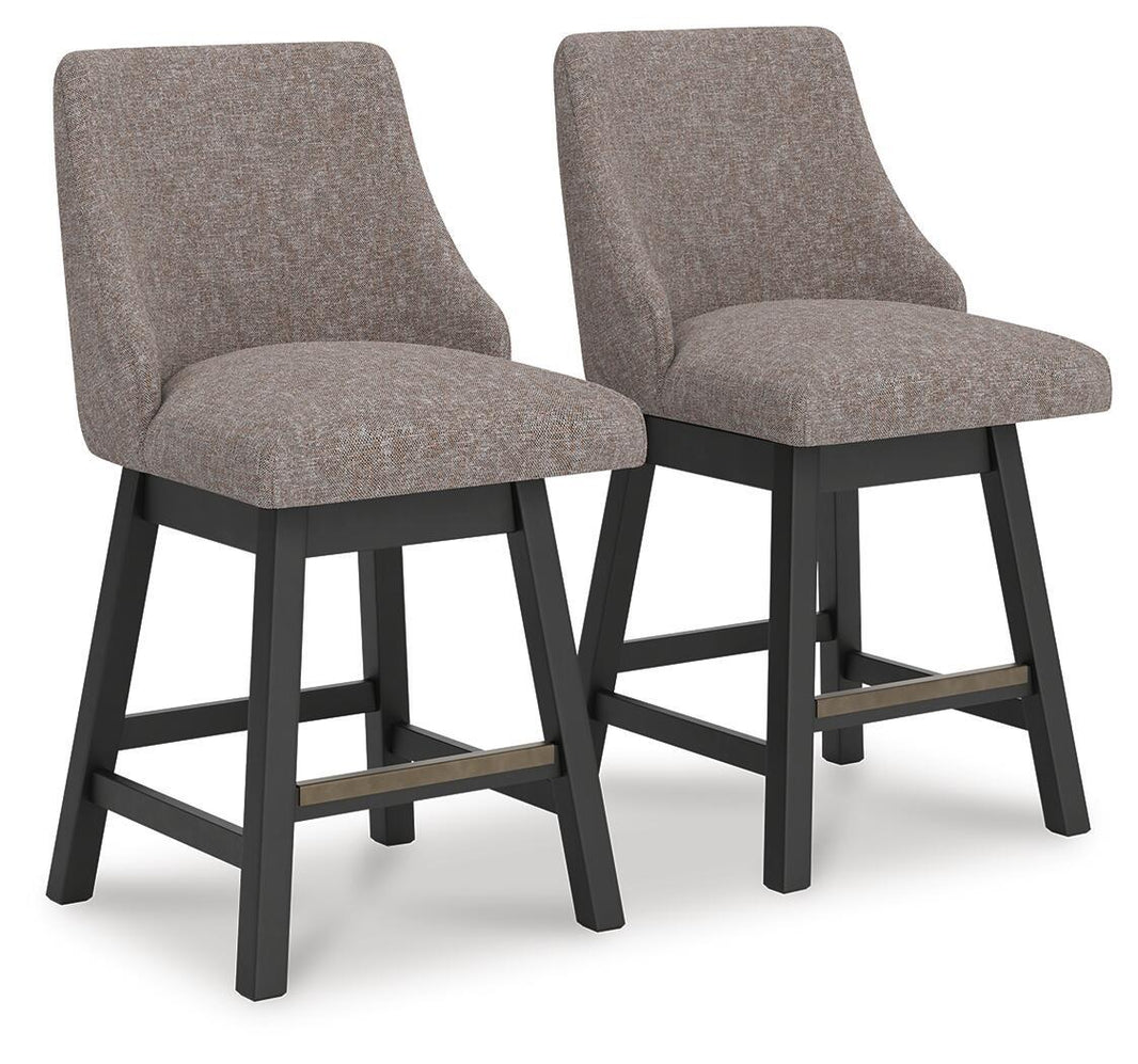Neymorton - Upholstered Swivel Barstool (Set of 2) - Dark Grayish Brown - Signature Design by Ashley® - 1