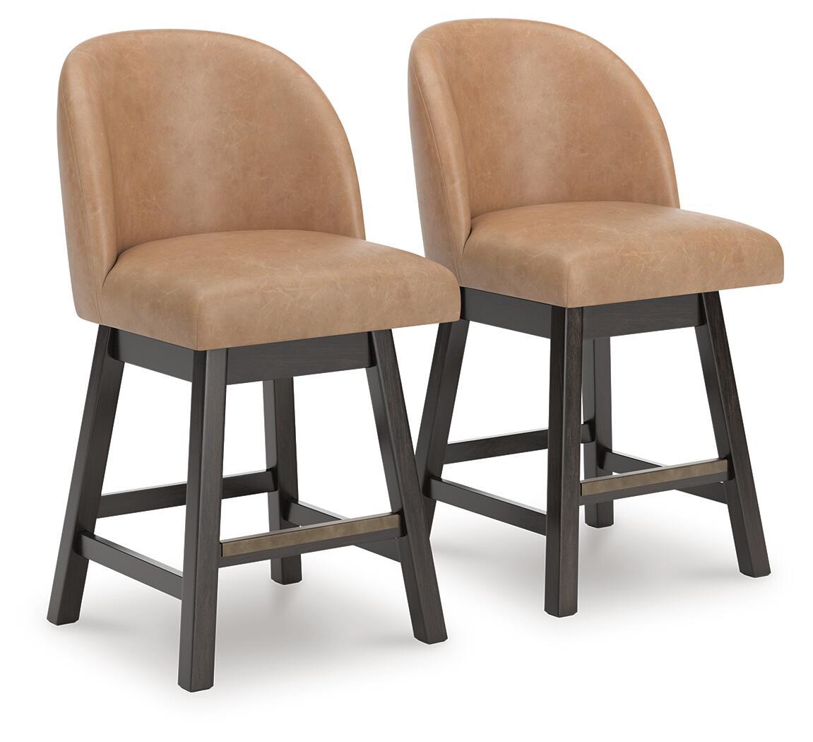Neymorton - Upholstered Swivel Faux Leather Barstool (Set of 2) - Dark Grayish Brown - Signature Design by Ashley® - 1