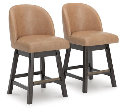 Neymorton - Upholstered Swivel Faux Leather Barstool (Set of 2) - Dark Grayish Brown - Signature Design by Ashley® - 1