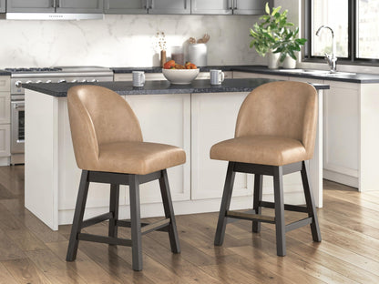 Neymorton - Upholstered Swivel Faux Leather Barstool (Set of 2) - Dark Grayish Brown - Signature Design by Ashley® - 3