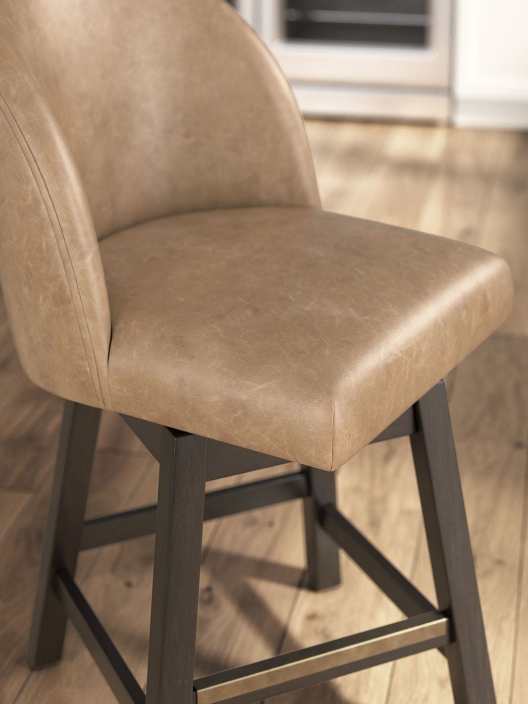 Neymorton - Upholstered Swivel Faux Leather Barstool (Set of 2) - Dark Grayish Brown - Signature Design by Ashley® - 2