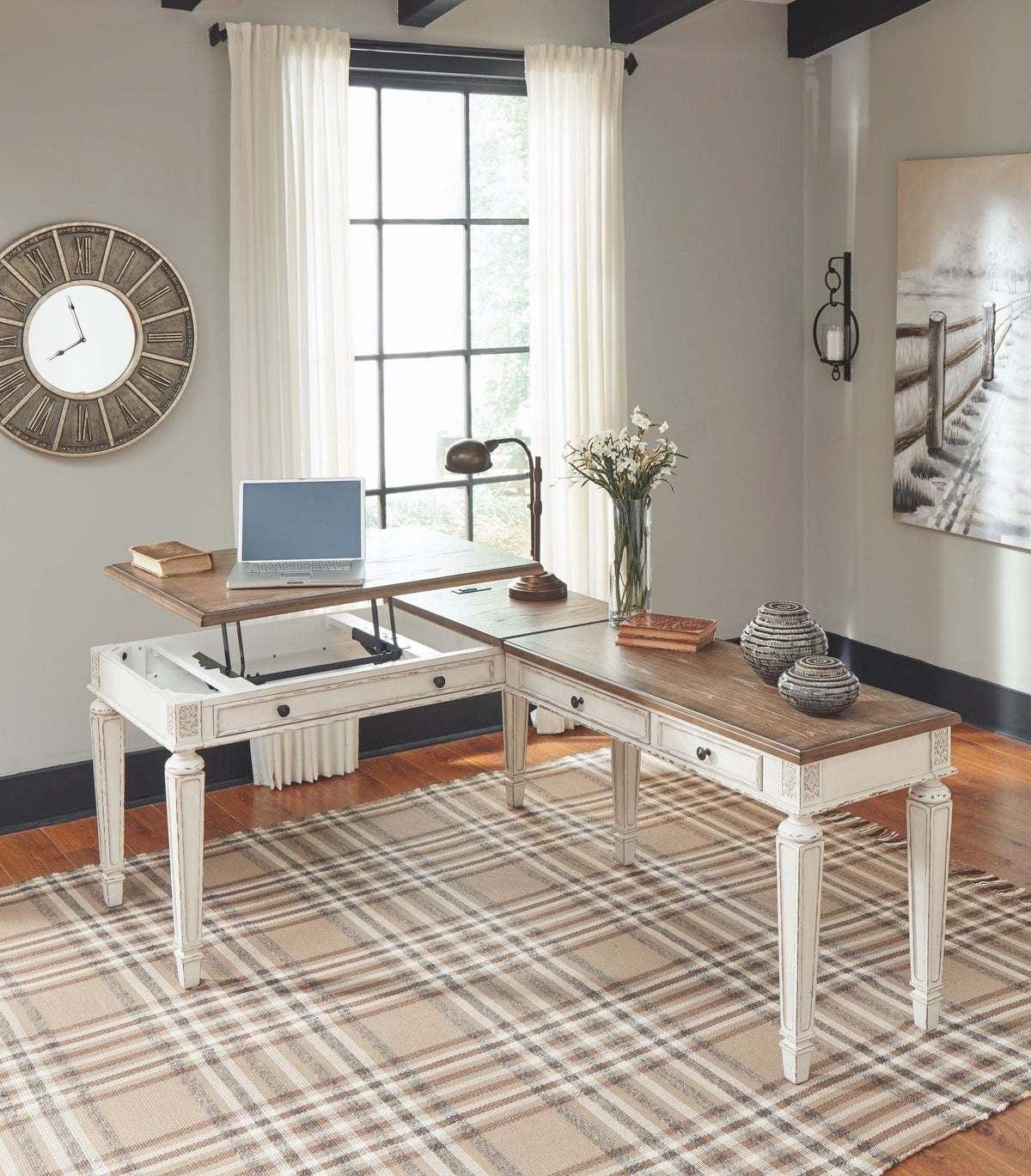Realyn - L Shaped Desk With Lift Top - White / Brown - Signature Design by Ashley® - 5