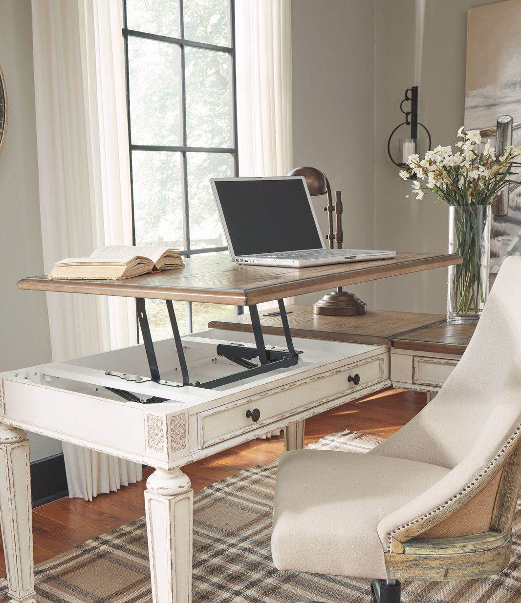Realyn - L Shaped Desk With Lift Top - White / Brown - Signature Design by Ashley® - 2