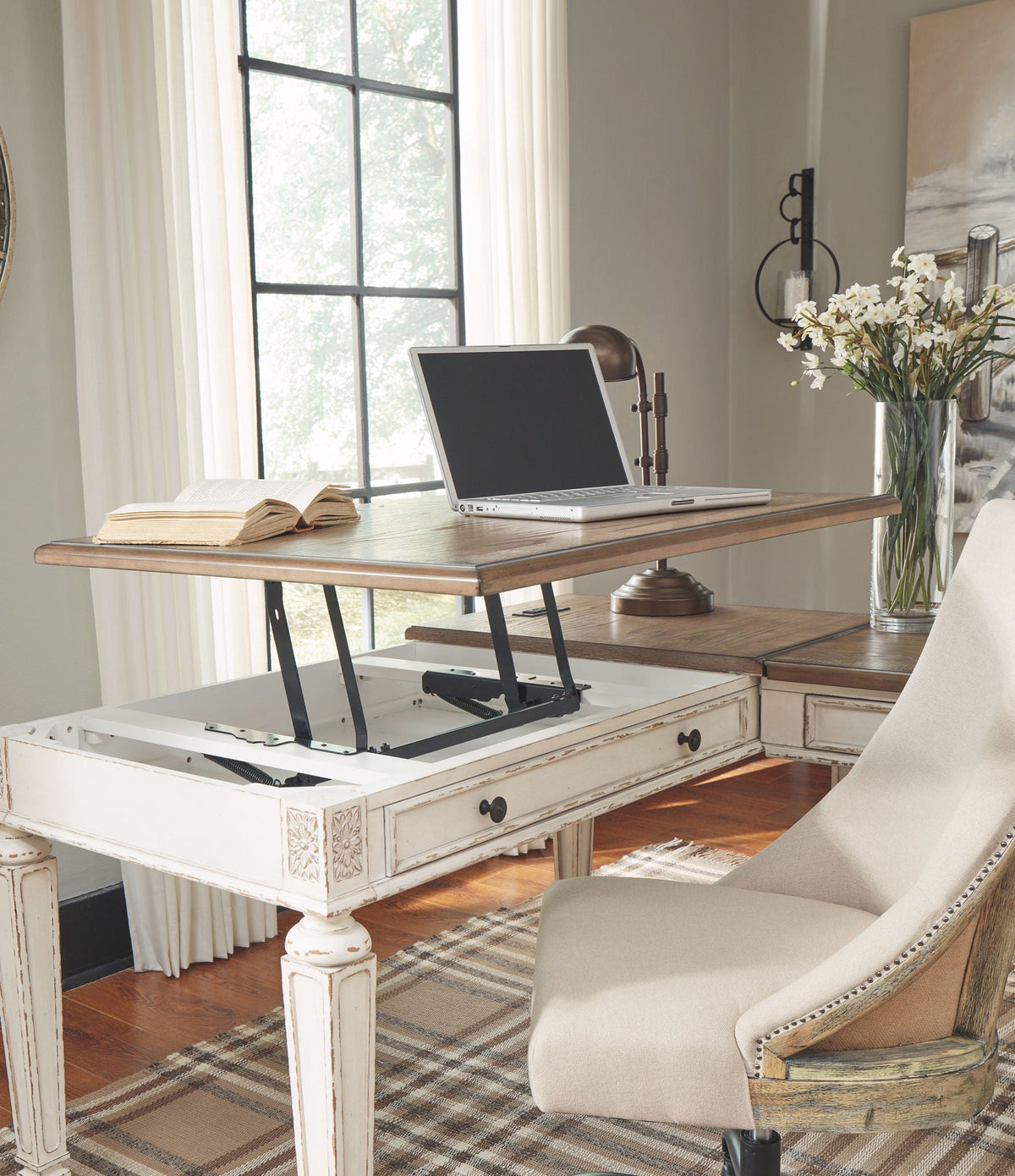 Realyn - L Shaped Desk With Lift Top - White / Brown - Signature Design by Ashley® - 2